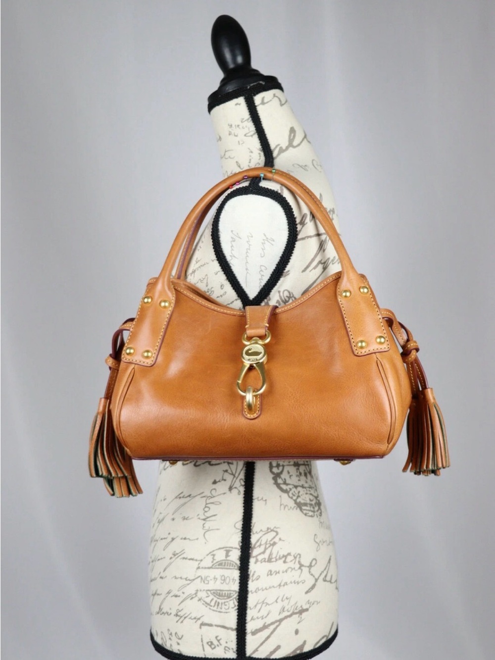 Dooney & Bourke Florentine Leather Small Logo Lock Satchel Natural Brown
